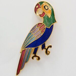 Cloisonne Multi Color Parrot Tropical Bird Brooch Pin
